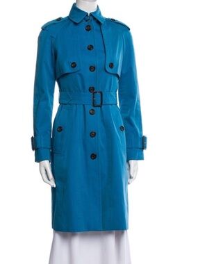 Burberry Blue Knee-Length Coat with Pointed Collar